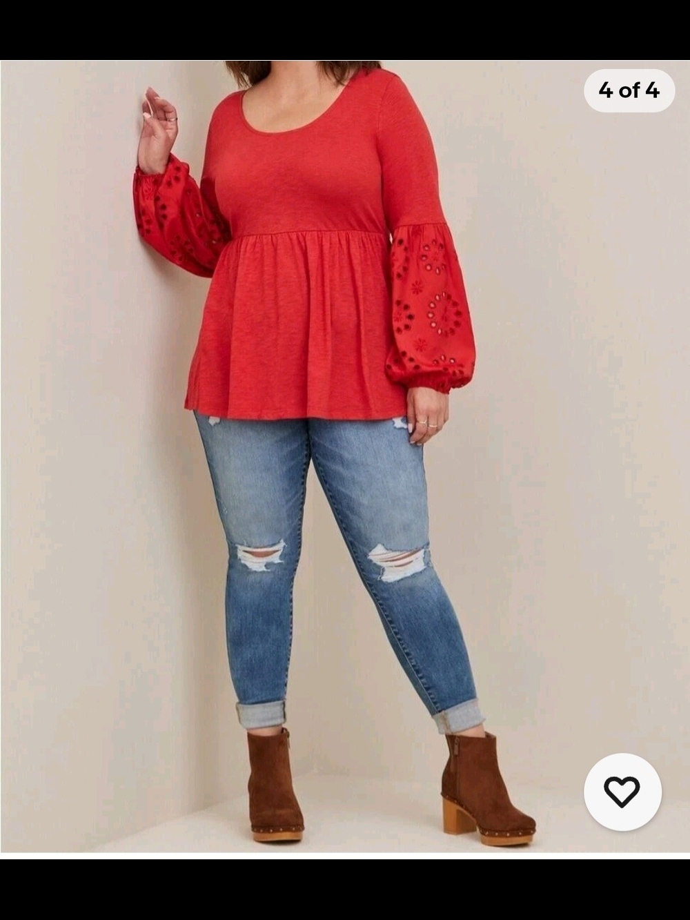 torrid Red Orange Scoop Neck Babydoll Top with Eyelet Balloon Sleeves Size 3